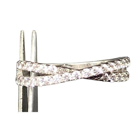 Sterling silver 925 Cz double eternity band with center crossover feature size 7 - Picture 5 of 8